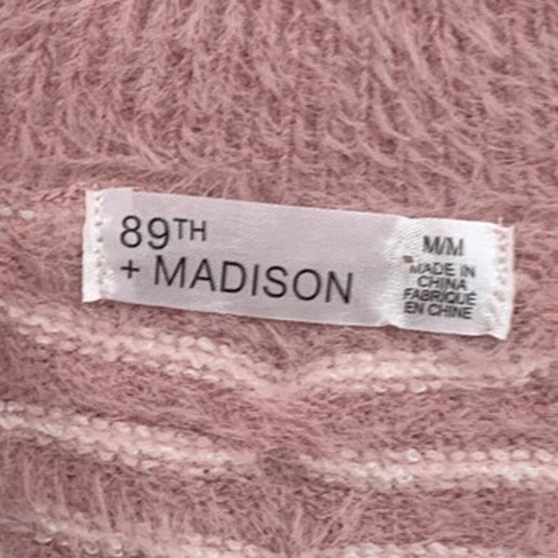 89th + Madison Womens Medium Long Sleeve Fuzzy Striped Square Knit Sweater