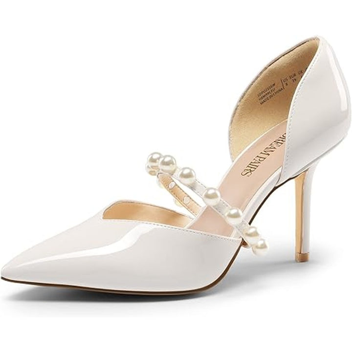 Dream Pairs Womens Size 8 White Pearl Closed Toe 3.5" Heel Pointed Toe Shoes