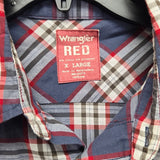 Wrangler Red Mens XL PolyCotton Long Sleeve Plaid Pearl Snap Up Western Shirt
