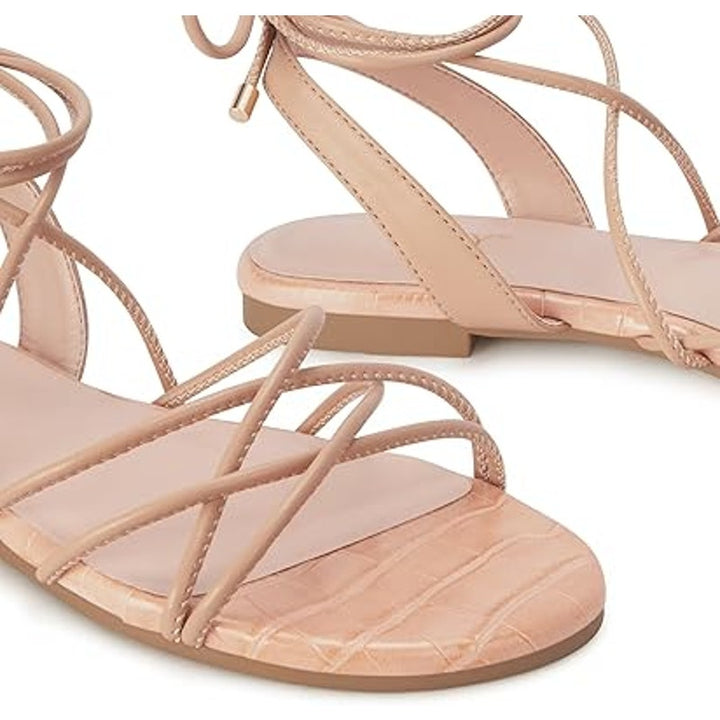 Party Womens Size 8 Pink Gladiator Lace Up Open Toe Strappy Flat Sandals Shoes