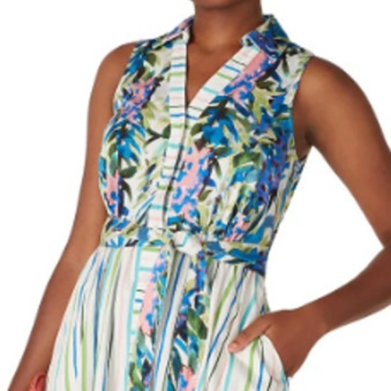 Badgley Mischka Womens Size 2 Multi Patterned Floral Stripe Day Shirt Dress