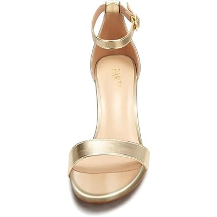 Party Womens Size 7 Shiny Gold Open Toe Ankle Strap 2.5" Block Heel Sandal Shoes