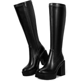 Wet Kiss Womens Size 8 Black Faux Leather 4" Platform Heel Knee High Boot Shoes