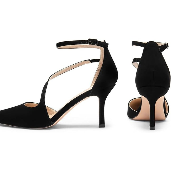 Dream Pairs Womens Size 11 Black Nubuck 3.5" Heel Ankle Strap Closed Toe Shoes