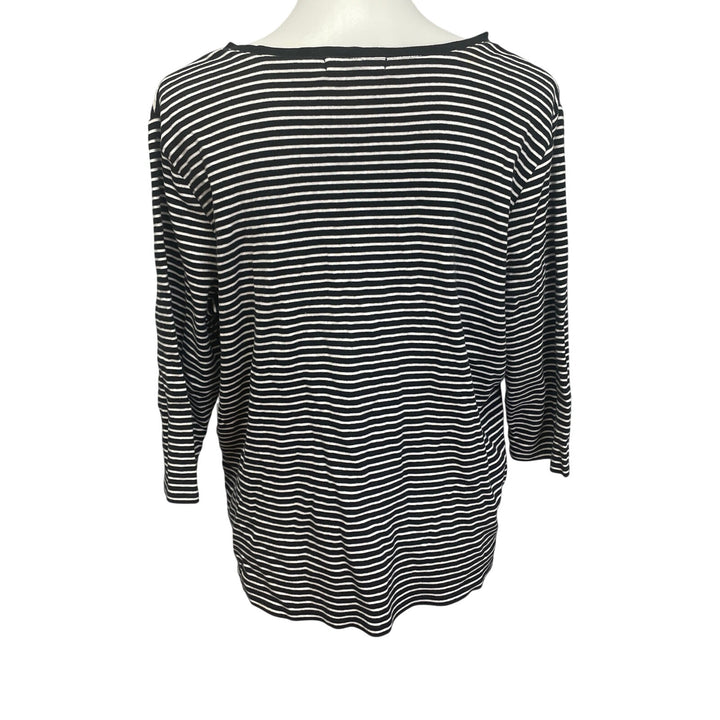 Chaps Womens 2X Half Sleeve V-Neck Cotton Blend Black White Striped Tee Shirt