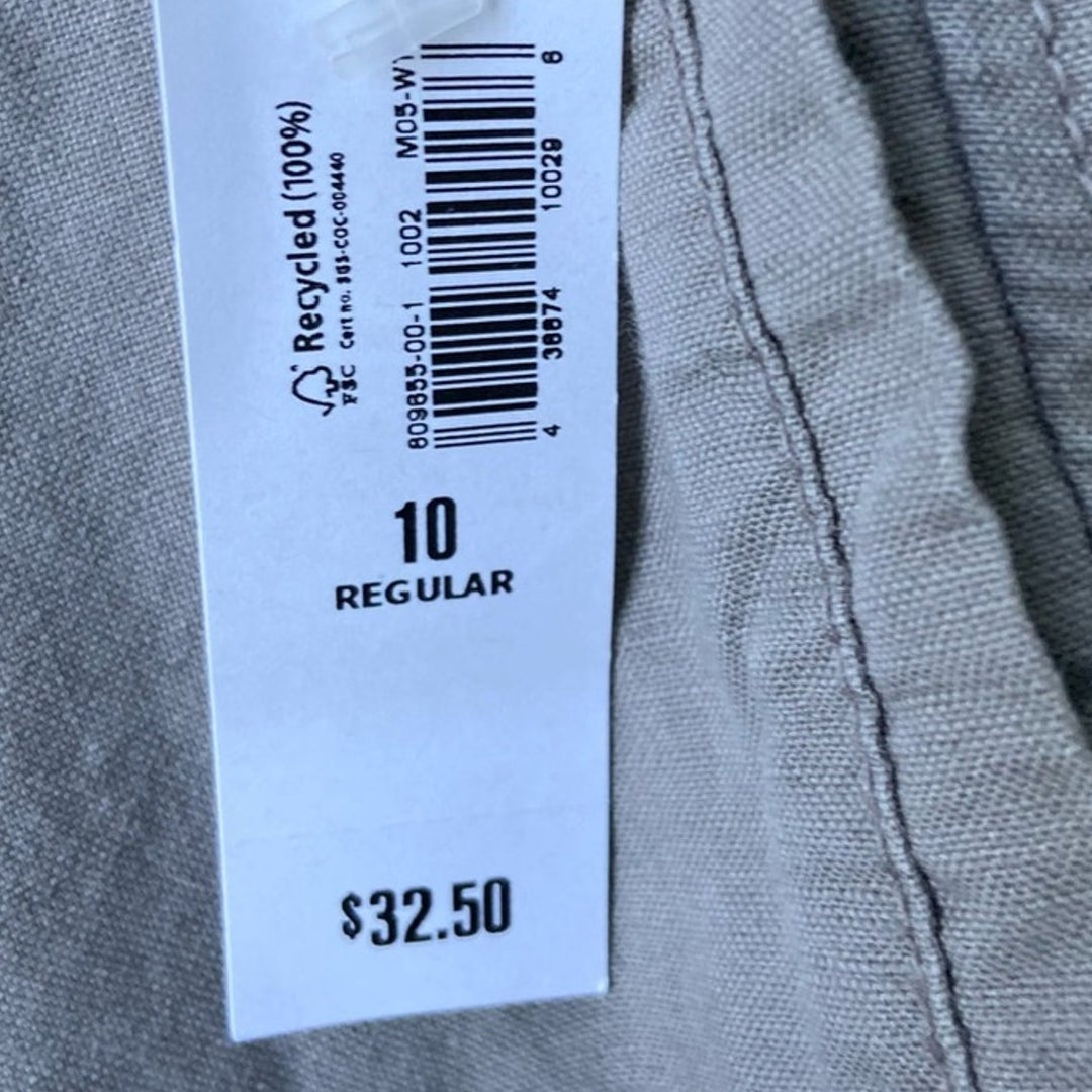 NWT New Old Navy Womens Size 10 Gray Wide Leg Mid-Rise Flax Cotton Trouser Pants