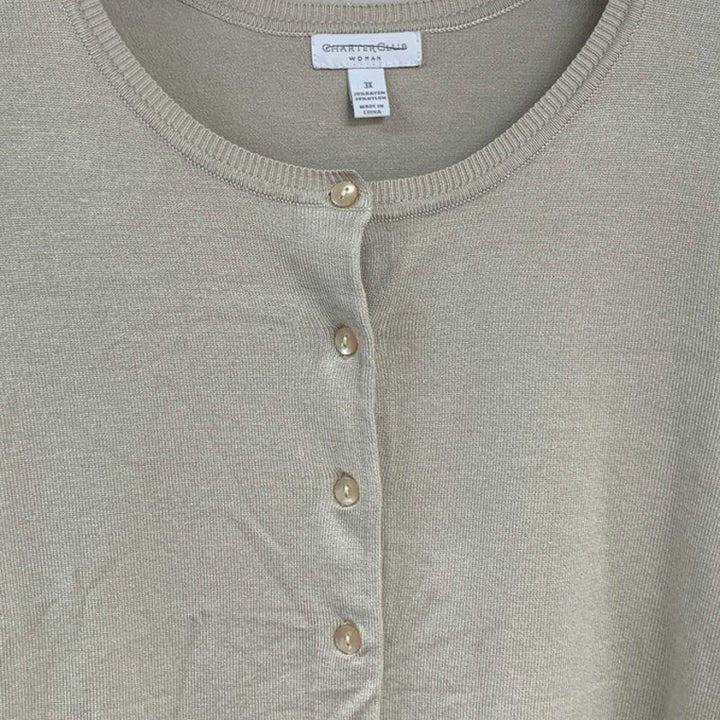 New Charter Club Womens 3X Neutral Tan Button Up Long Sleeve Cardigan Sweater