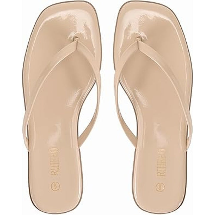 New Rihero Womens Size 7.5 Tan Low Heel Slide On Flip Flops Sandals Shoes
