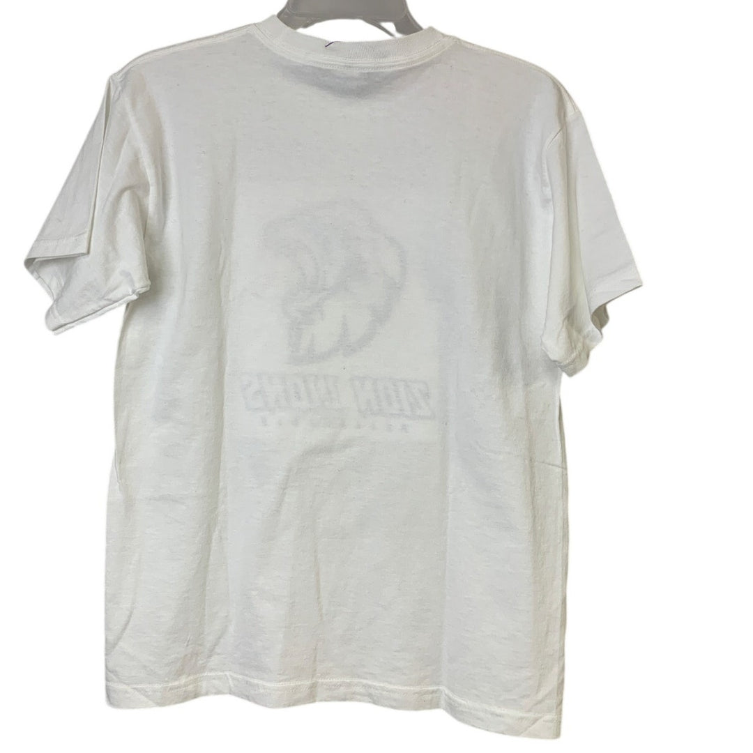 New Upcycled Hand Printed Girls Large Dandelion Wish White Short Sleeve T-Shirt