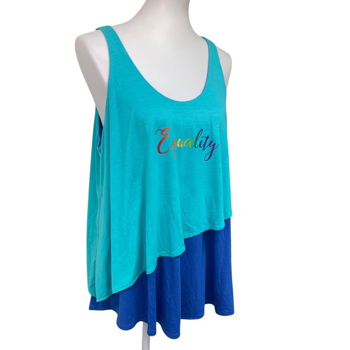 Upcycled Hand Printed Womens XL Rainbow Equality Pride Layered Flowy Tank Top