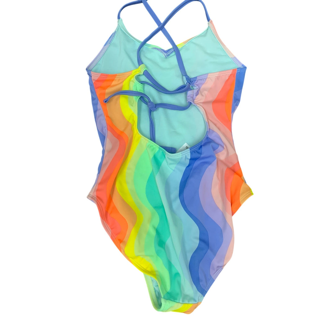 New Art Class XL Size 14 Wavy Rainbow Back Ties 1PC Swim Swimsuit