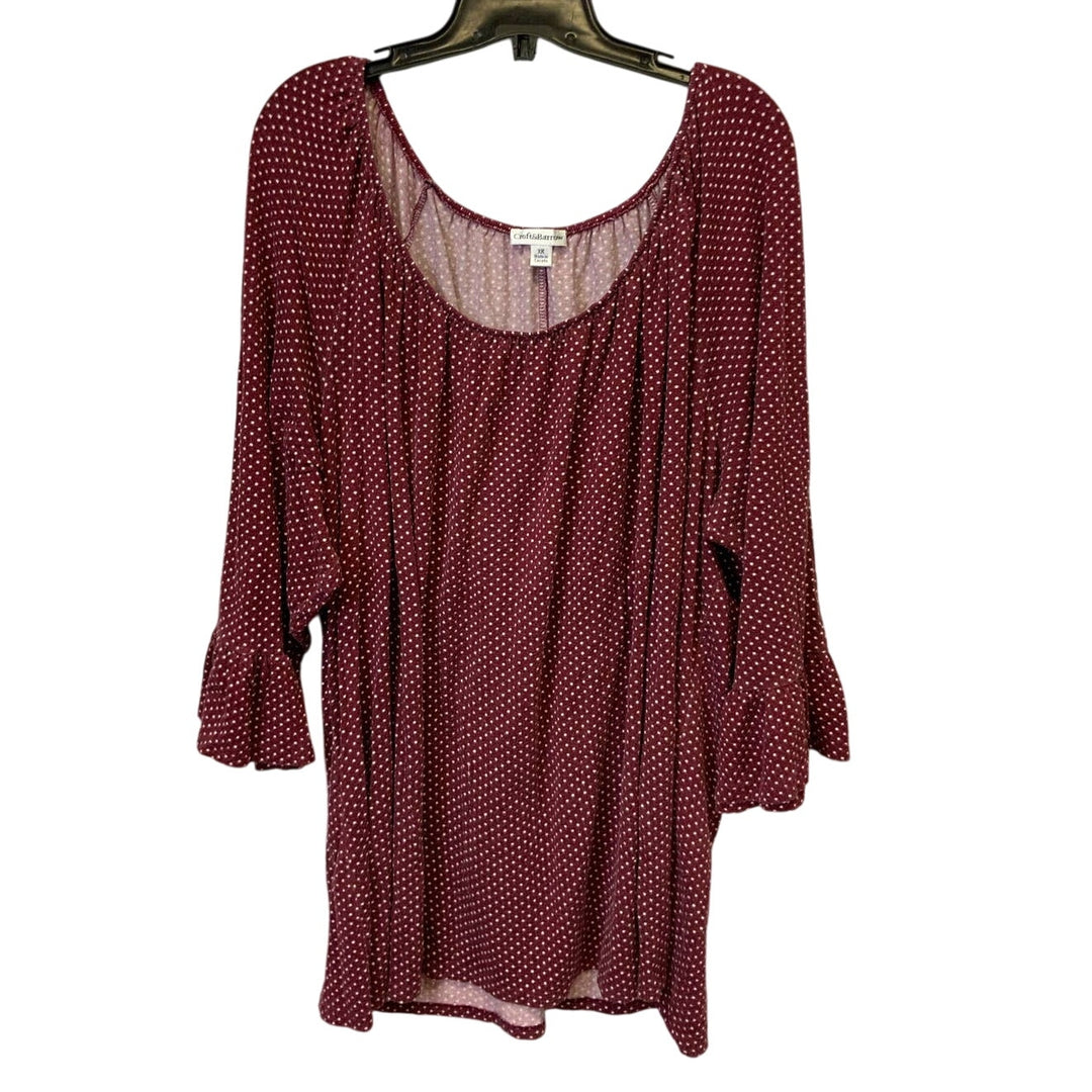 Croft &amp; Barrow 3X Scoop Neck Long Bell Sleeve Polka Dot Stretchy Flowy Top