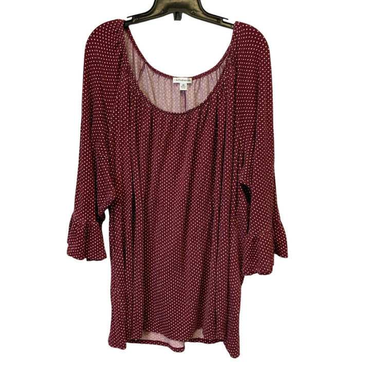 Croft &amp; Barrow 3X Scoop Neck Long Bell Sleeve Polka Dot Stretchy Flowy Top