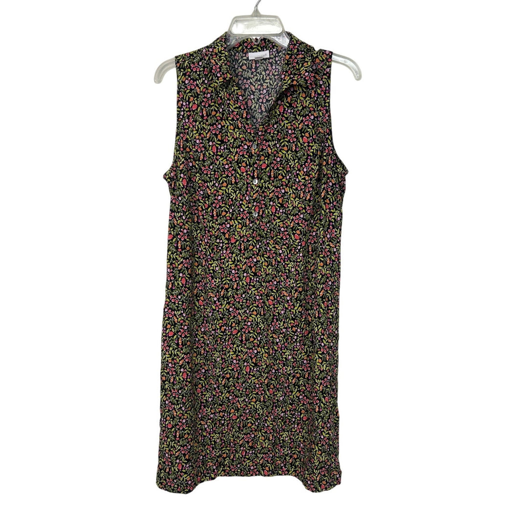 J Jill Womens Medium Sleeveless Floral V Neck Quarter Button A Line Dress