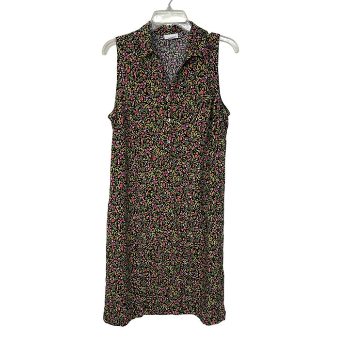 J Jill Womens Medium Sleeveless Floral V Neck Quarter Button A Line Dress