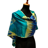 Handmade Upcycled Lightweight Chevron Blue Yellow Green Tie Dye Poncho Wrap