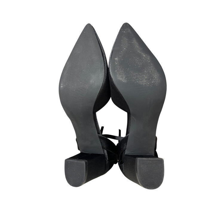 Coutgo Womens 7.5 Black 2.5" Heels Back Bow Closed Pointed Toe Ankle Strap Shoes