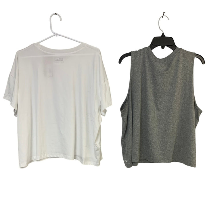 2 New Eddie Bauer Womens 2XL Gray White Surreal Travel Tank Top Crew Tee Shirts