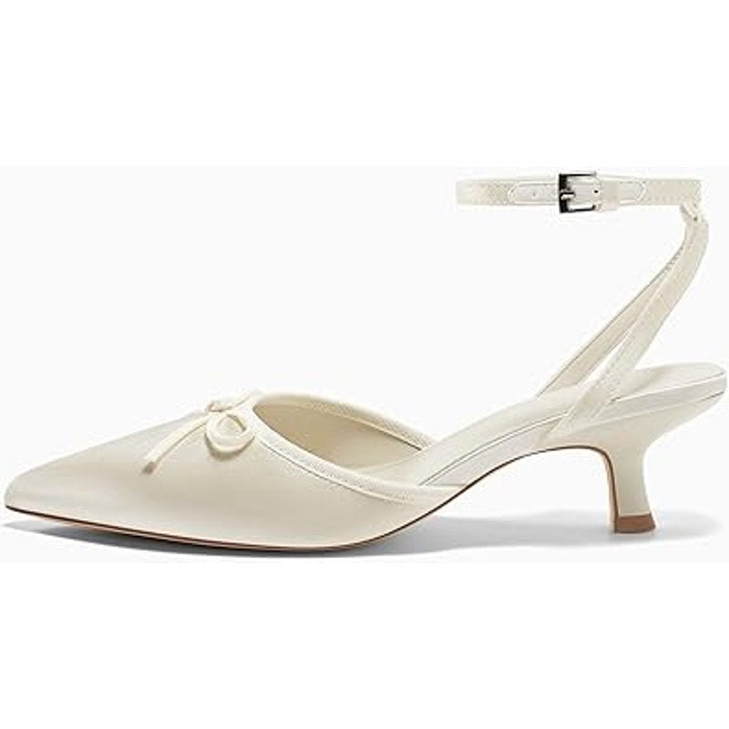 Coutgo Womens 9.5 Satin 2" Kitten Heel Ankle Strap Closed Pointed Toe Bow Shoes