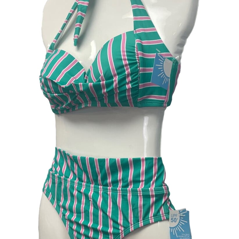 New Draper James Womens Small UPF 50+ Hipster 2-Piece Neck Tie Bikini Swim Suit