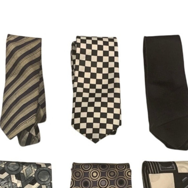Lot of 6 Black White Silver Polka Dot Geometric Vintage and Newer Mens Neck Ties