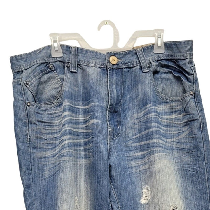 New Basic Code Mens 40X32 Cotton Factory Whiskered Distressed Faded Denim Jeans