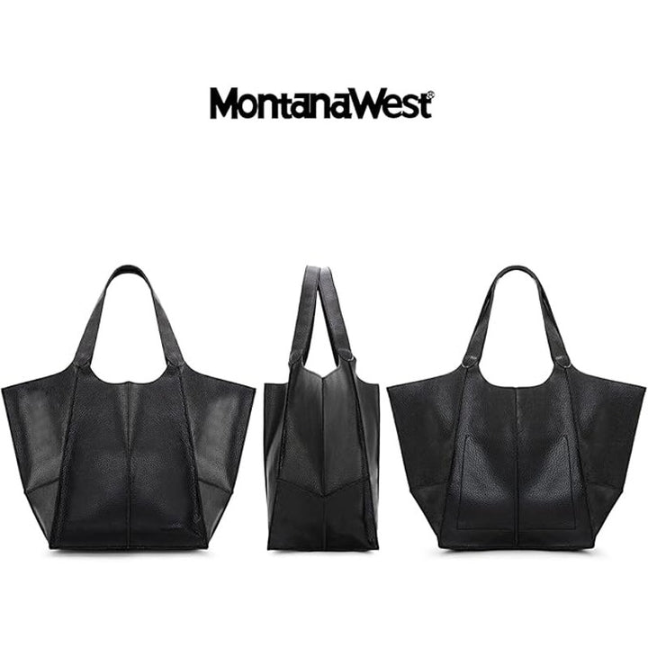 NWT New Montana West Womens Black PU Leather Tote Bag Large Shoulder Purse
