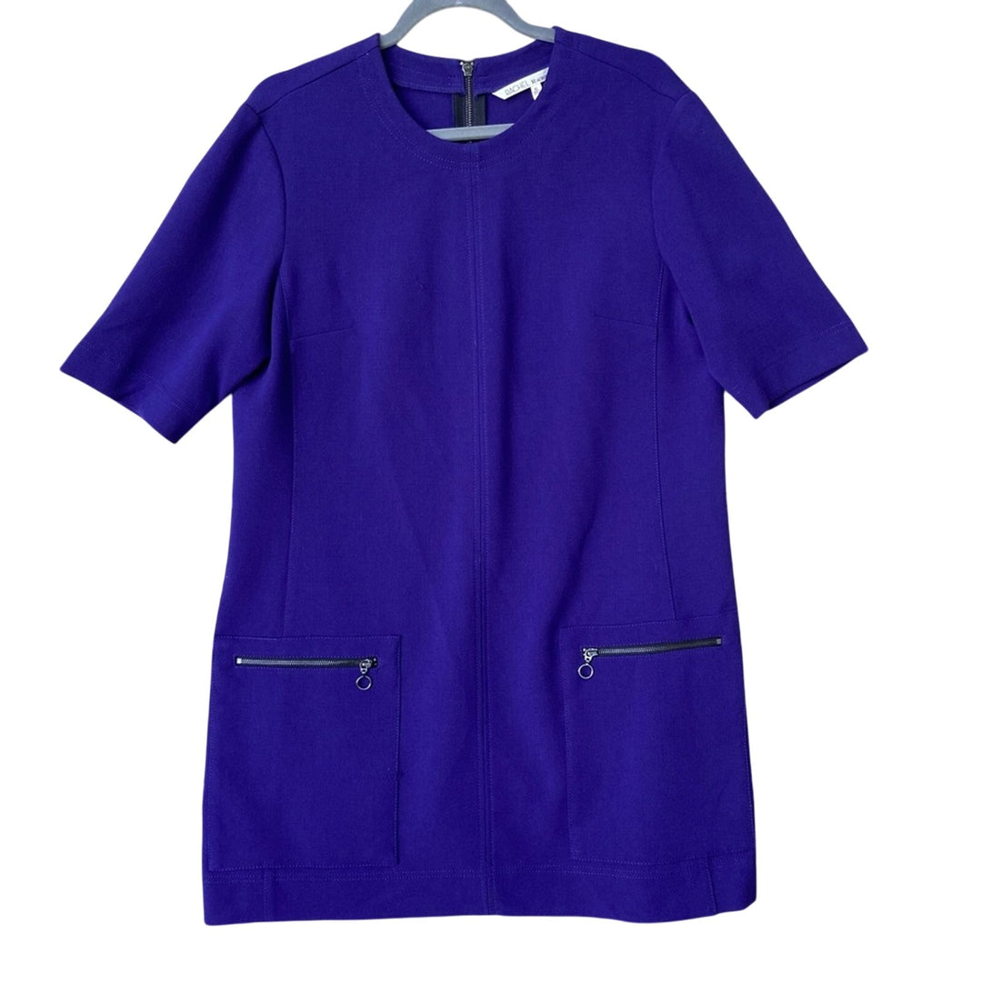 Rachel Roy Purple Womens XL Short Sleeve Back Zip Mini Shift Dress w Pockets