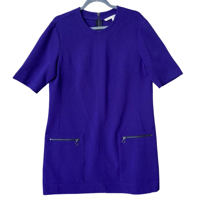 Rachel Roy Purple Womens XL Short Sleeve Back Zip Mini Shift Dress w Pockets