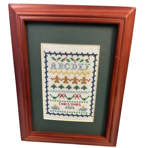 Vintage Christmas 2005 Hand Made Counted Cross Stitch Mini Sampler Art Artwork