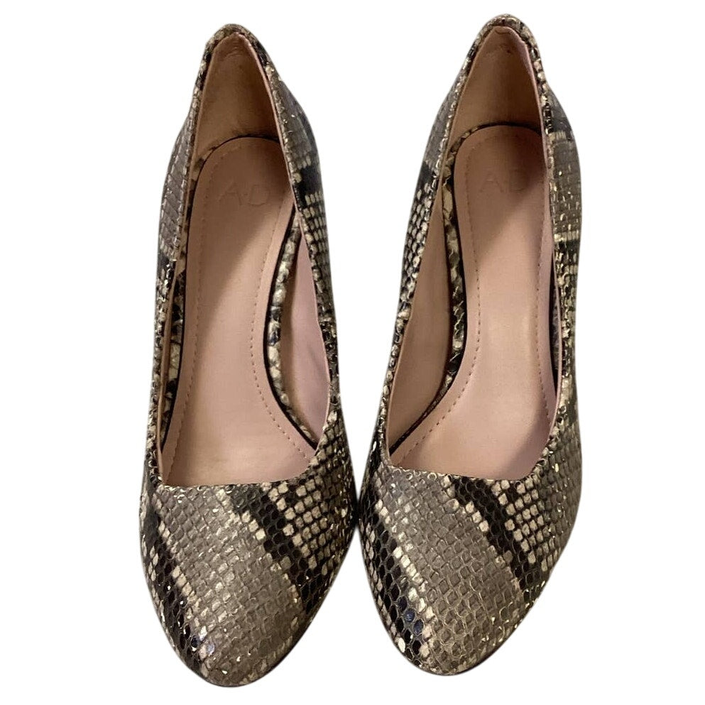 A D &amp; Daughters US Size 6 Snake Print Genuine Leather Chunky Heel Pumps Shoes