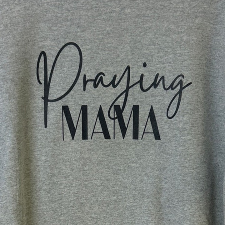 Upcycled Hand Printed Womens Large Praying Mama Long Sleeve Heatherd Sweatshirt