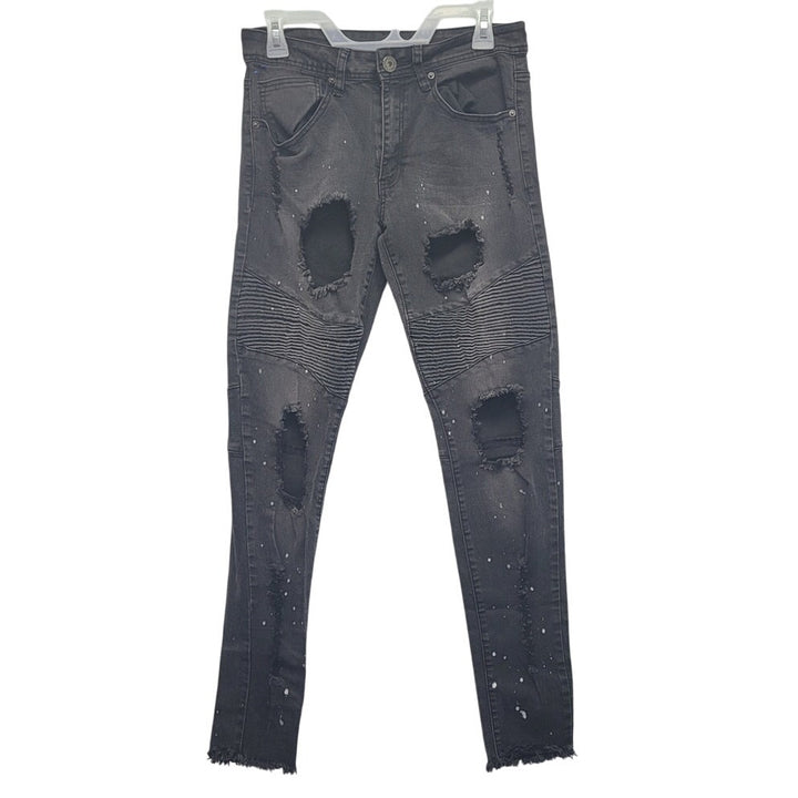 RedFox Juniors Size 13 Paint Splatters Factory Distressed Ribbed Denim Jeans
