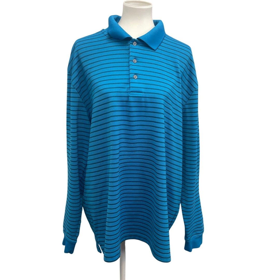PGA Tour Mens XXL Long Sleeve Striped 3 Button Collared Golf Polo Shirt