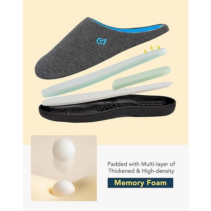 New VeraCosy Mens Size 7/8 Blue Gray Memory Foam Durable Rubber Sole Slippers