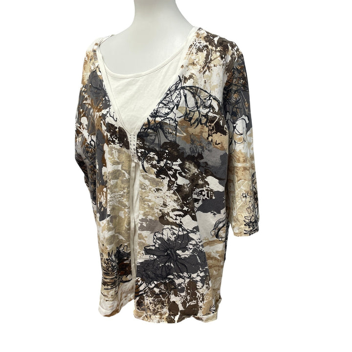 CJ Banks Womens 3X Layered Look Half Sleeve Cotton Blend Floral Paint Tee Shirt