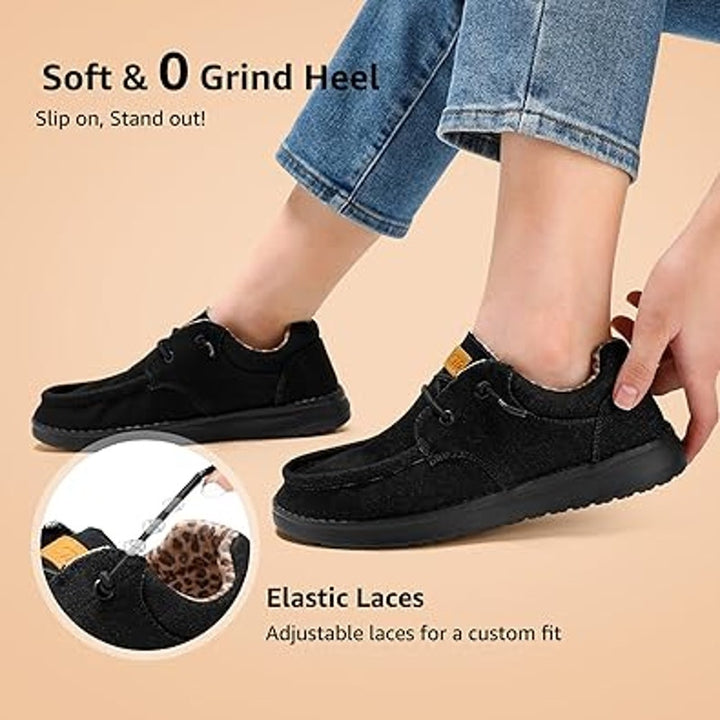 STQ Womens Size 8.5 Black Denim Lace Up Ultralight Casual Boat Shoes