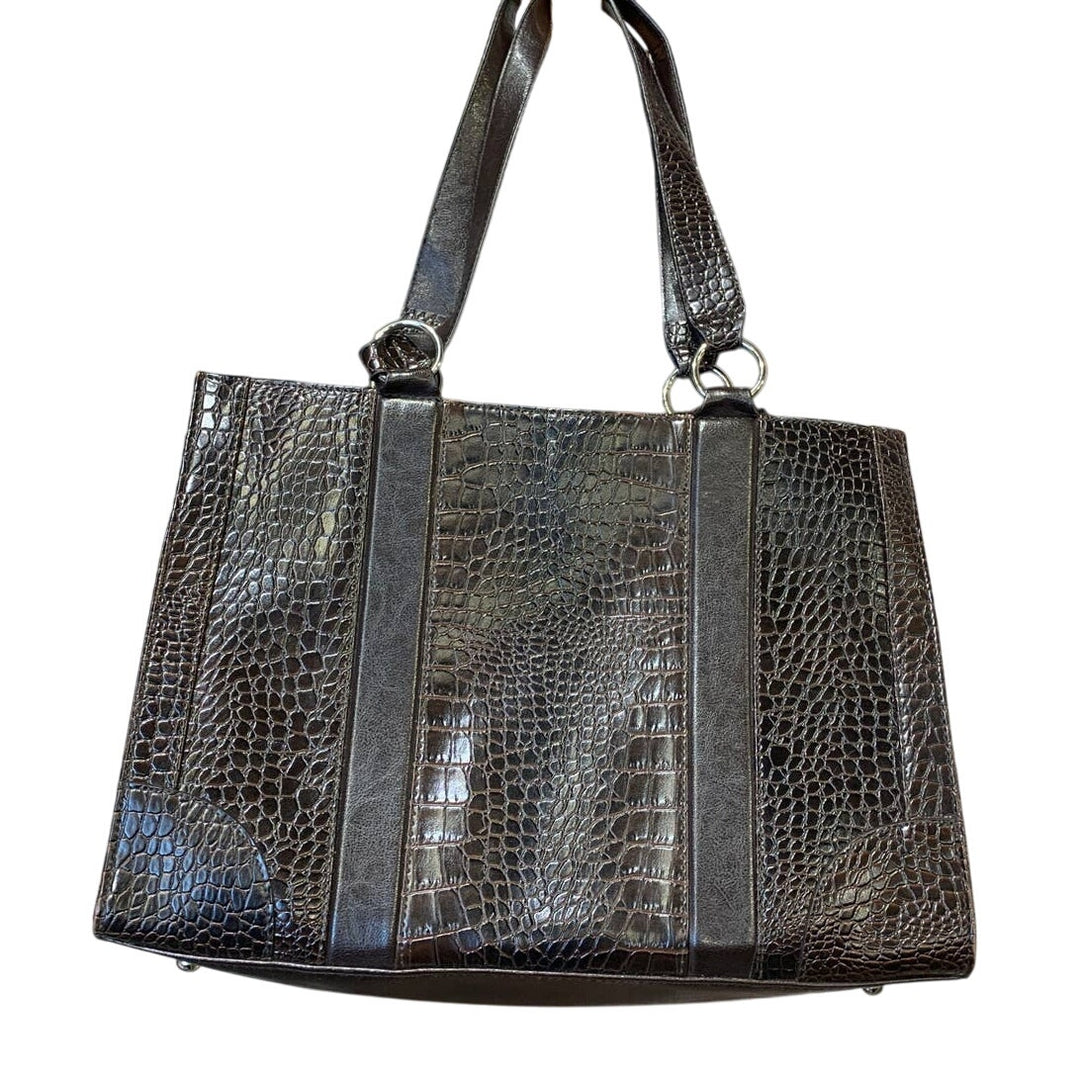 Coldwater Creek Brown Faux Crocodile Leather Career Briefcase Handbag Purse