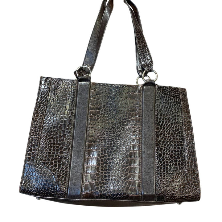 Coldwater Creek Brown Faux Crocodile Leather Career Briefcase Handbag Purse
