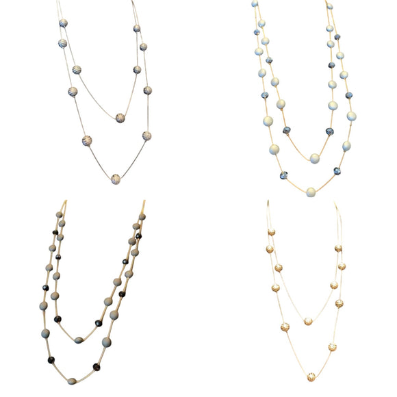 4 New Shiny Silver Gold Black Matte Waterfall Beaded Opera Length Necklace Lot