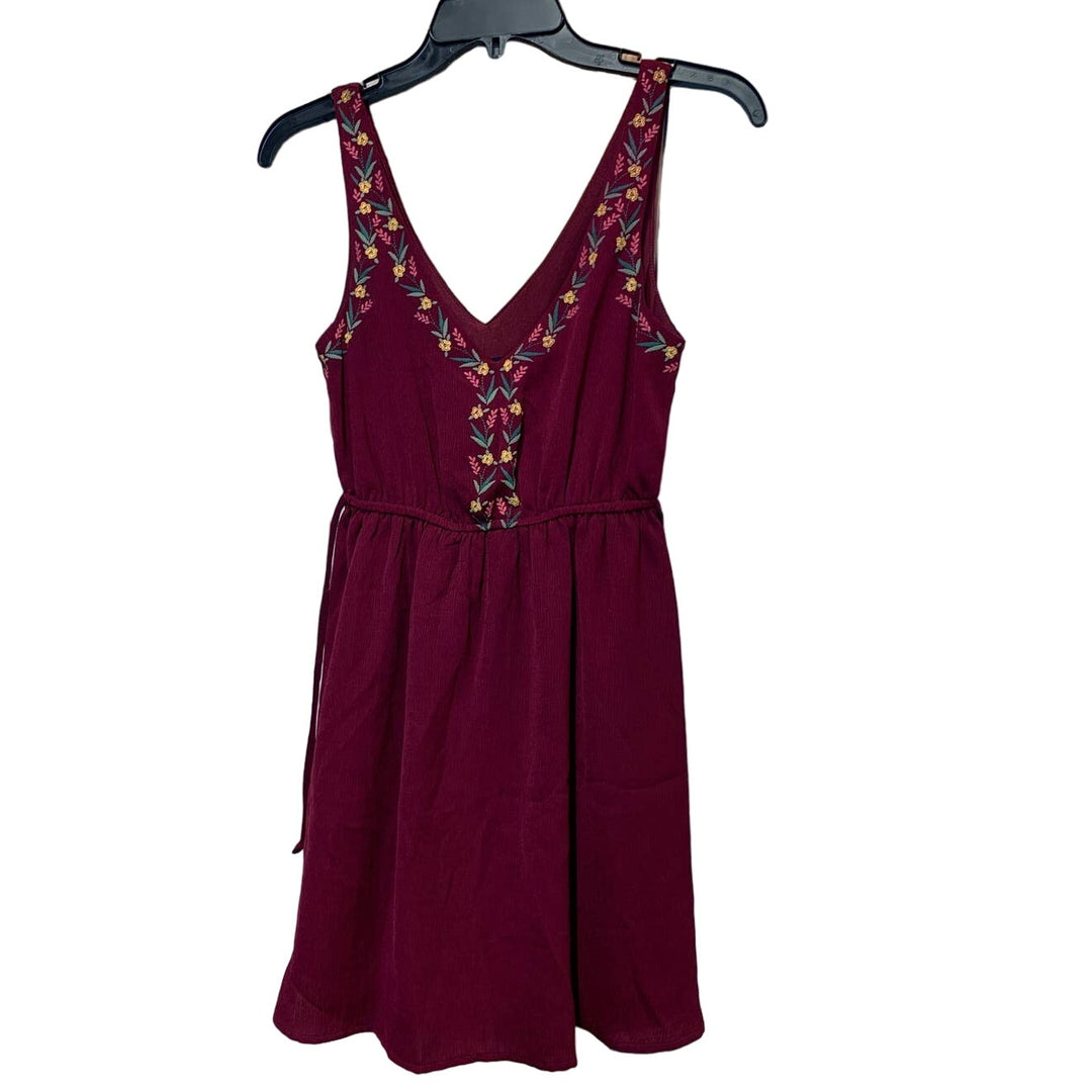 My Michelle XS Sleeveless Floral Embroidered Fit Flare Washable Polyester Dress