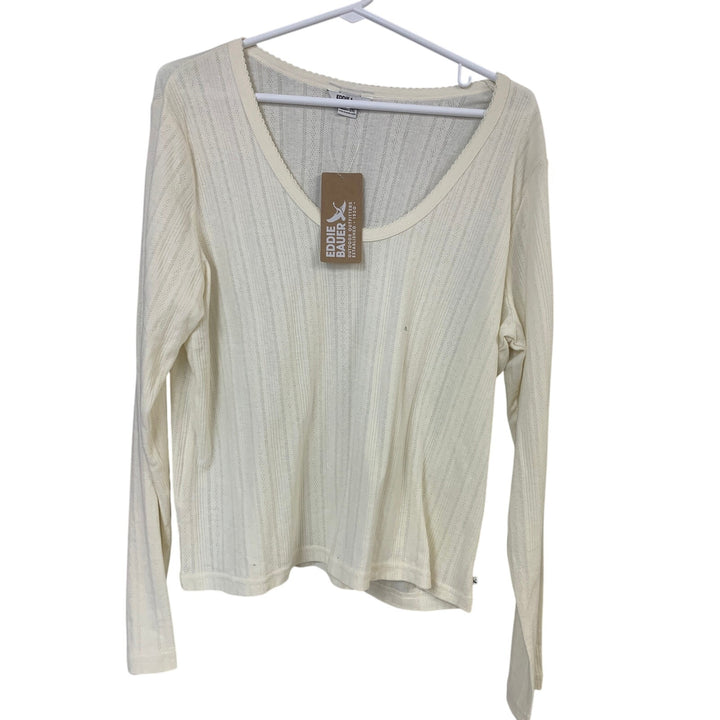 New Eddie Bauer Womens XXL Ivory Plum Perfect Pointelle Long Sleeve Shirts