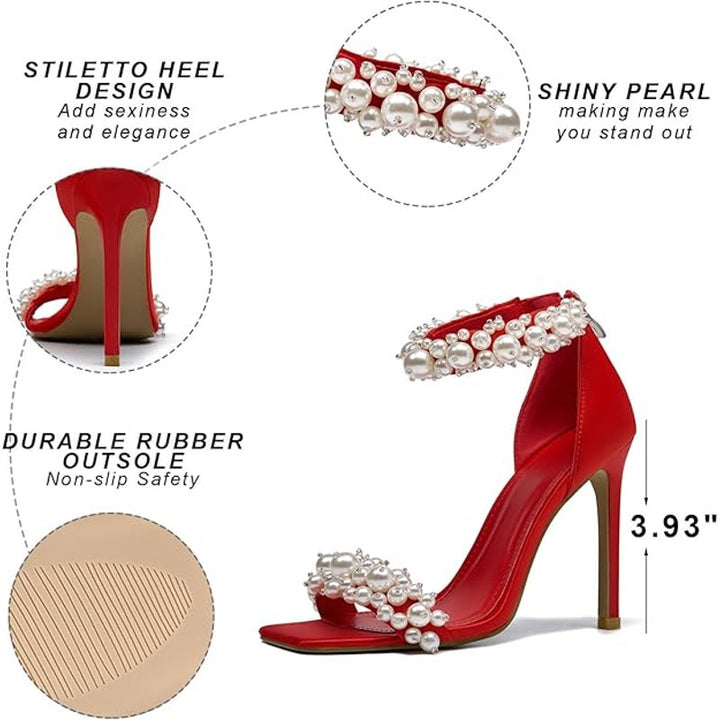 New Goserce Womens Size 11 White Pearl Satin 4" Stiletto Heel Ankle Strap Shoes