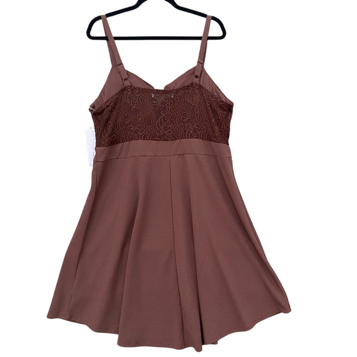 NWT New Almost Famous Womens 3X Deep Brown Floral Lace Thin Strap A Line Dress