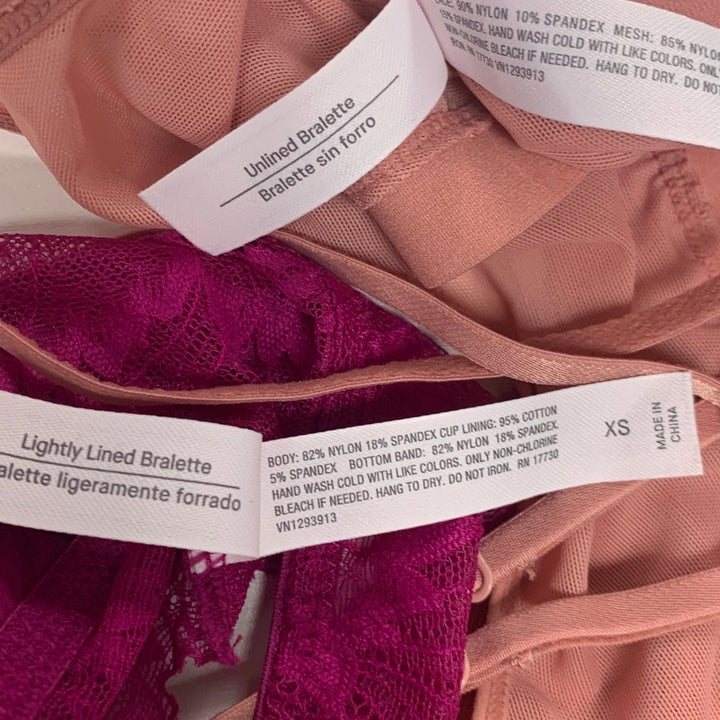 2 NWT New Auden Womens XS Simple Pullover Style Lace Plunge Bralettes