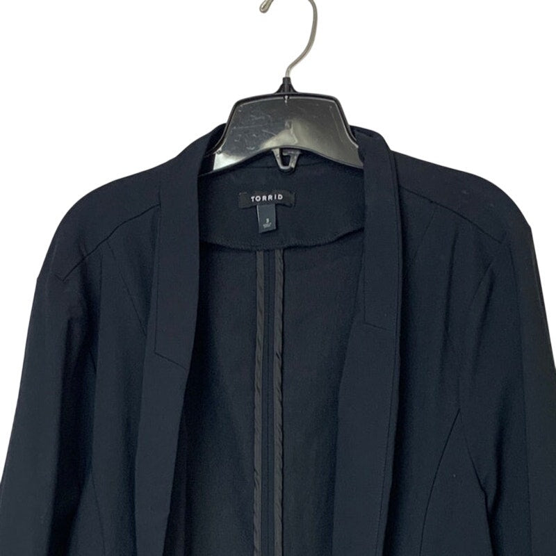 Torrid Womens Size 3 (22-24) Black Long Sleeve Open Blazer Jacket w Faux Pockets
