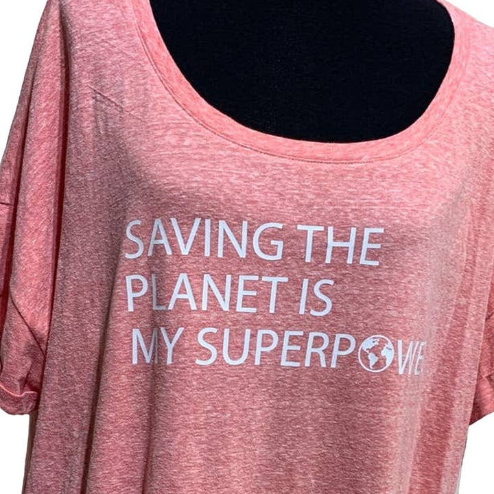 Hand Printed Upcycled Womens 2X Saving the Planet is My Superpower Tee Shirt