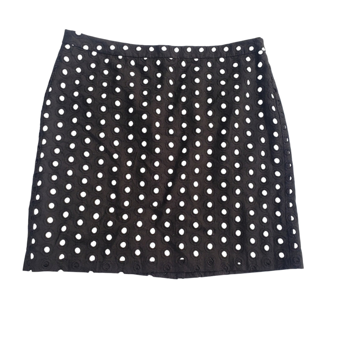 Ann Taylor LOFT Womens Size 6 Black White Eyelet Lace PolkaDot Mini Pencil Skirt