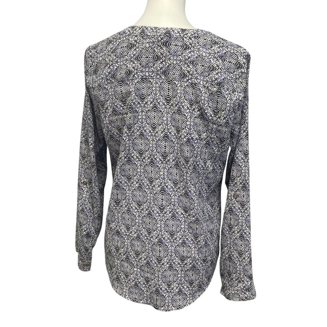 212 Collection Womens Medium 100% Polyester Long Sleeve Button Up Snake Blouse