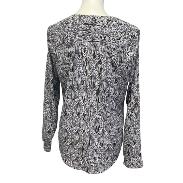 212 Collection Womens Medium 100% Polyester Long Sleeve Button Up Snake Blouse